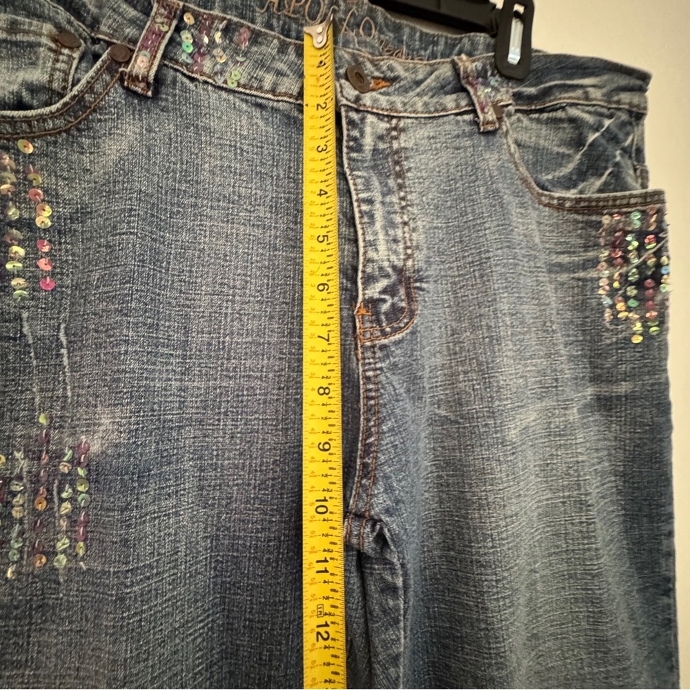 Apollo Jeans Bootcut Blue‎ Denim Rhinestone Embellished Distressed Women’s 18 - Picture 11 of 13